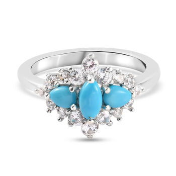 Nat&uuml;rlicher Sleeping Beauty T&uuml;rkis 3 Stein Ring 925 Silber platiniert (Gr&ouml;&szlig;e 16.00) ca. 1,34 ct