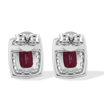 D'Joy Afrikanischer Rubin (Fissure gef&uuml;llt), Wei&szlig;er Zirkon Ohrringe 925 Silber Rhodiniert ca. 2,15 ct.