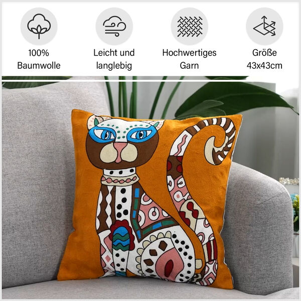 Besticktes Kissenbezug, Katzenpaar, Sonne und Mond image number 6