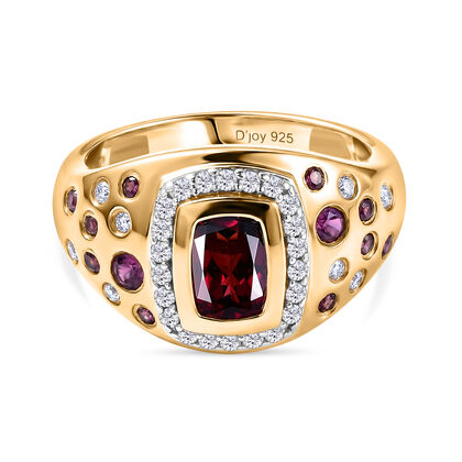 D'Joy - Kr&ouml;nender Glanz Design AA Nat&uuml;rlicher Rhodolith Granat Ring 925 Silber 750 Gelbgold Vermeil (Gr&ouml;&szlig;e 19.00) ca. 2.16 ct