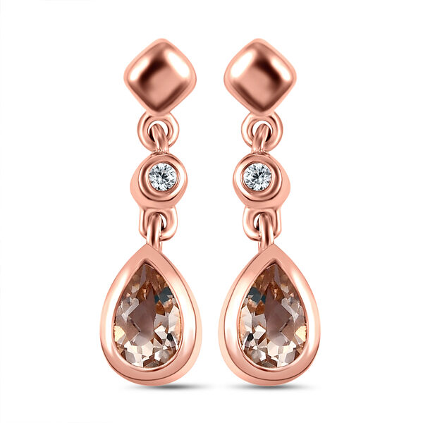 Morganit und wei&szlig;e Zirkon-Ohrringe, 925 Silber Ros&eacute;gold Vermeil ca. 0,76 ct