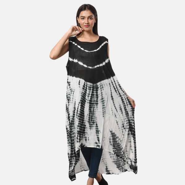 Tie Dye Kleid, Einheitsgr&ouml;&szlig;e, Schwarz und Wei&szlig; image number 2