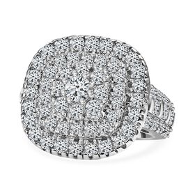 LUSTRO STELLA - Weißer Zirkonia Ring, 925 Silber platiniert (Größe 18.00) ca. 4.42 ct