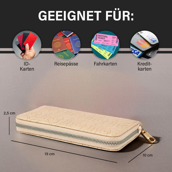 Long Size Brieftasche, 19*2.5*10cm, florales Muster, Creme image number 3