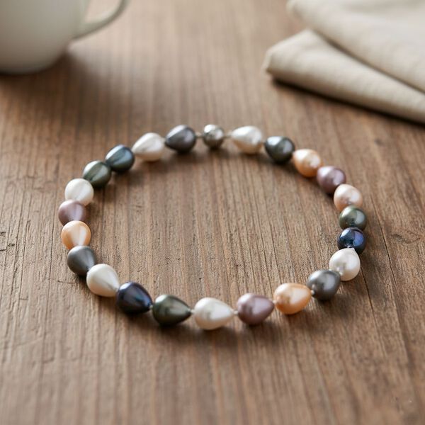 Mehrfarbige Tropfen Muschelkernperle 50cm Halskette image number 2