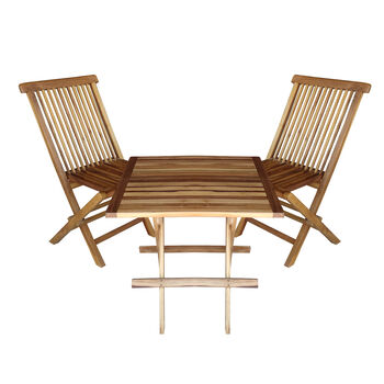 3er Set - Bistrot Tisch und St&uuml;hle aus Teakholz, Quadratisch