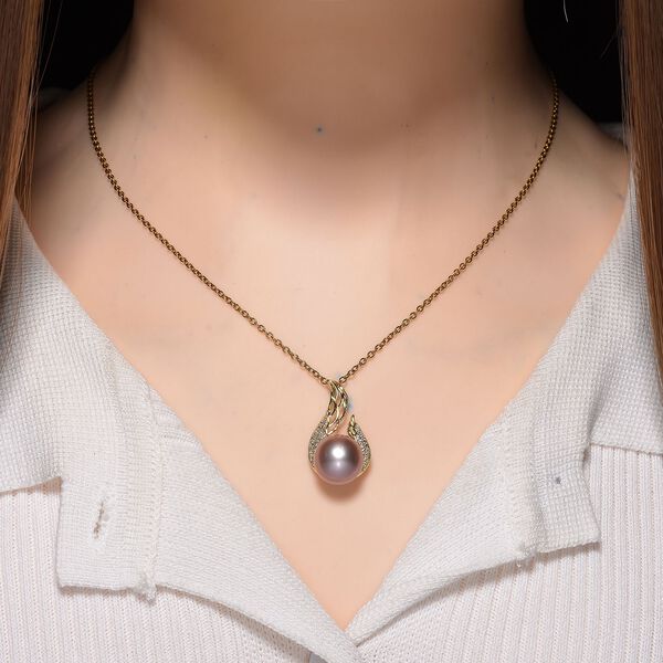 Lila Edison Perle und Zirkonia Anh&auml;nger mit 50cm Kette image number 2