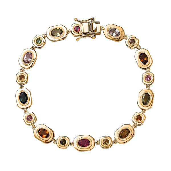 Mehrfarbig-Turmalin Armband ca. 19 cm 925 Silber Gelbgold Vermeil ca. 5.06 ct