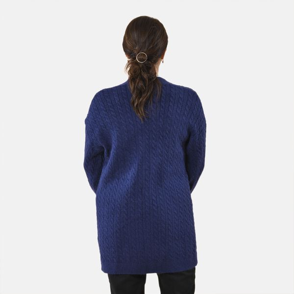 Gestrickter Cardigan mit Zopfmuster, 83x41x53cm, Dunkelblau image number 2