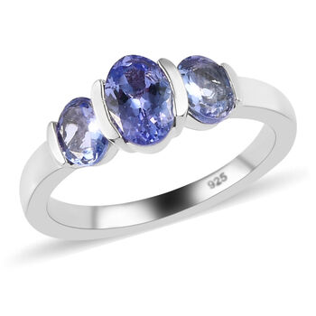 Tansanit 3-Stein-Ring, 925 Silber platiniert  ca. 1,30 ct
