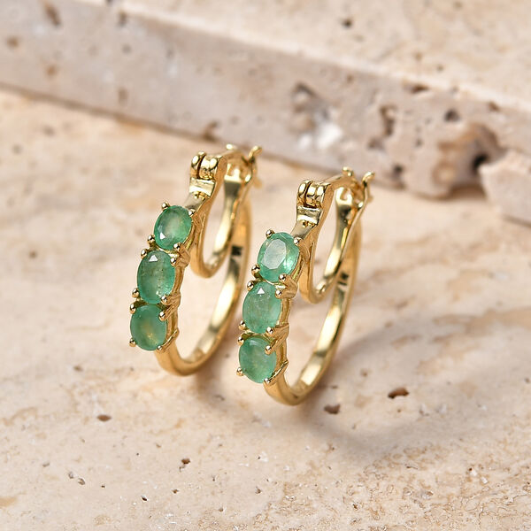 D'Joy Socoto Smaragd Ohrringe 925 Silber 750 Vergoldet ca. 0.94 ct image number 2