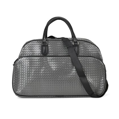 Elegante Reisetasche - PU-Au&szlig;enseite, Braune Gurte, 54 x 34 x 24 cm, grau