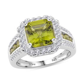 Djoy EXKLUSIVER ASSCHER SCHLIFF Premium Natürlicher Peridot Ring 925 Silber rhodiniert (Größe 17.00) ca. 2.36 ct