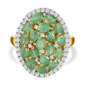 Kagem sambischer Smaragd und Zirkon-Cluster-Halo-Ring, 925 Silber vergoldet, 3,40 ct.