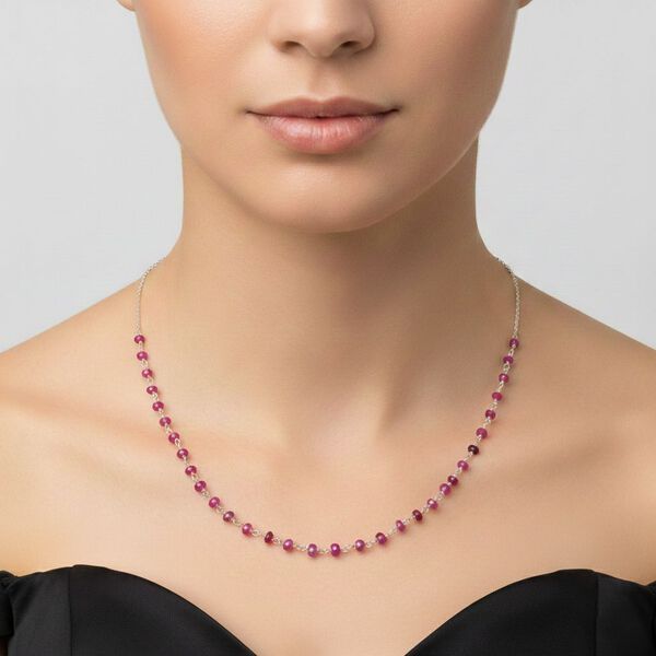 Afrikanischer Rubin (Fissure gef&uuml;llt) Halskette ca. 50 cm 925 Silber ca. 6,00 ct. image number 2