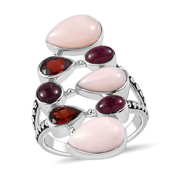 Sajen Silber - Rosa Opal, Roter Granat, Rubin Ring 925 Silber rhodiniert (Gr&ouml;&szlig;e 17.00) ca. 4.92 ct