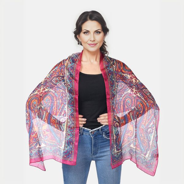 Bedruckter Seidenschal, 48x160cm, Fuchsia image number 2