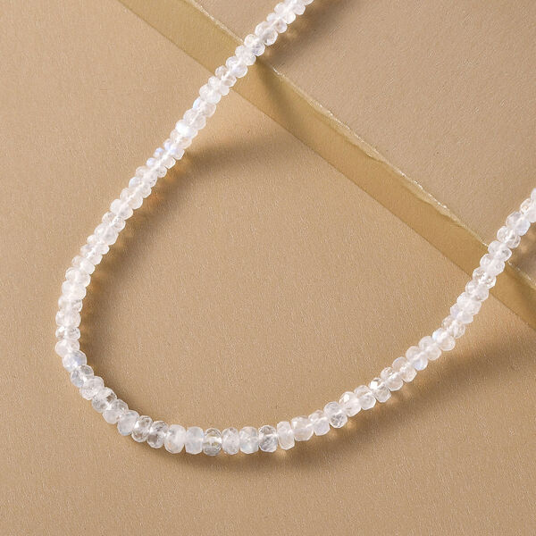 Premium Regenbogen Mondstein-Halskette, ca. 45 cm, 925 Silber vergoldet ca. 70.00 ct image number 2