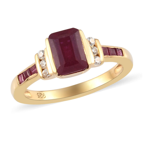 Afrikanischer Rubin (Fissure gef&uuml;llt) und Zirkon Ring 925 Silber vergoldet image number 4