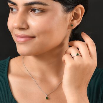 3er Set - D'Joy Nat&uuml;rlicher Chromdiopsid Ohrringe, Ring und Anh&auml;nger, 925 Silber rhodiniert (Gr&ouml;&szlig;e 19) ca. 1.84 ct