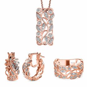 ALLORO Ring, Creolen und Anhänger mit Diamantakzenten, Silber rosévergoldet