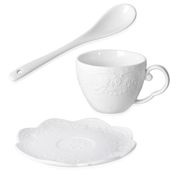 22 teiliges Porzellan Tee Set, 6 Tassen, 6 Teller, 7 L&ouml;ffel, 1 Teekanne, 1 Zucker, 1 Milch - Art-d&eacute;co-Stil image number 4