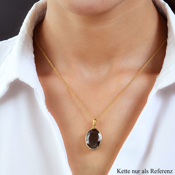 Schokoladen Saphir Anh&auml;nger, 925 Silber Gelbgold Vermeil ca. 15.38 ct image number 2