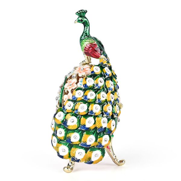 Dekorative Aufbewahrungsbox in Ei-Form mit Pfauenmotiv, 6x5,5x14cm, Gr&uuml;n image number 2