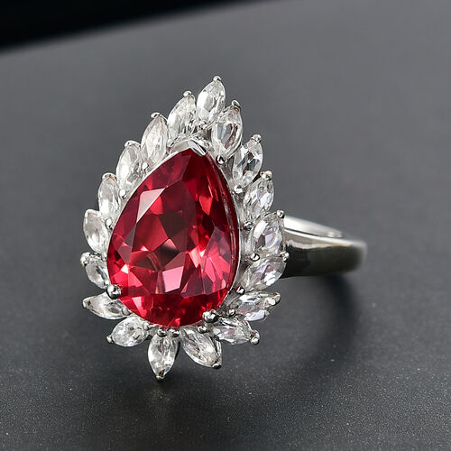 D'Joy Lab Created Padparadscha-Saphir, Weißer Diamant Ring 925 Silber 750 Gelbgold Vermeil (Größe 17.00) ca. 5,40 ct image number 1