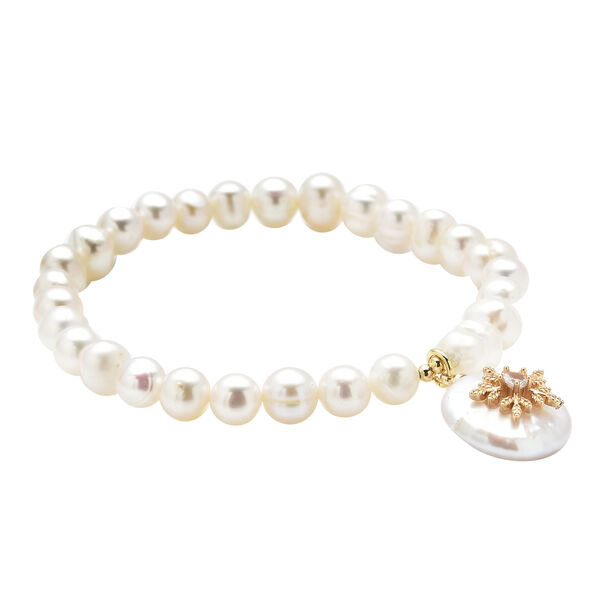 Barockperle und S&uuml;&szlig;wasserzuchtperlen Armband ca. 18 cm Messing image number 3