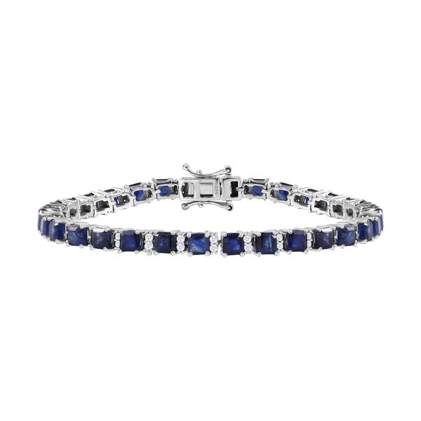 Masoala Saphir (Fissure gef&uuml;llt), Wei&szlig;er Zirkon Armband ca. 19 cm 925 Silber platiniert ca. 18,45 ct.