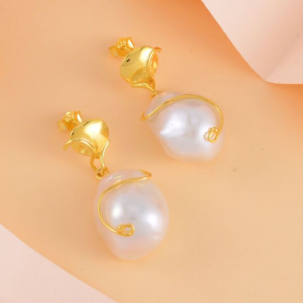 13-16 mm weiße Barockperlen-Ohrringe image number 2