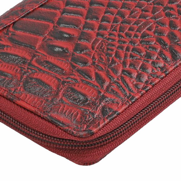 RFID-geschützte Brieftasche aus 100% echtem Leder mit Kroko-Prägung und abnehmbarer Trageschlaufe, Dunkelrot image number 10