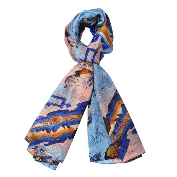 LA MAREY: Bedruckter Schal aus 100%  Maulbeerseide,  inkl. Geschenkbox, Blau&nbsp;und mehrfarbig image number 3