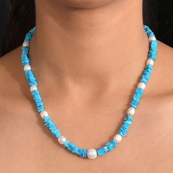 T&uuml;rkis, S&uuml;&szlig;wasser Perle Halskette ca. 45 cm 925 Silber rhodiniert