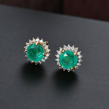 D'Joy Smaragd-Quarz Triplette, Wei&szlig;er Zirkon Ohrringe 925 Silber Gelbes Gold ca. 2,80 ct.