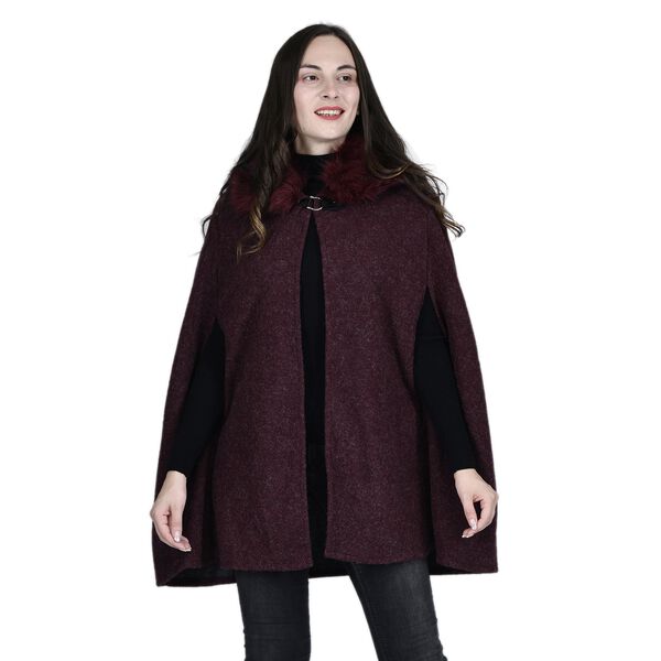 TAMSY - Kunstfell Cape, Einheitsgr&ouml;&szlig;e Burgunderrot