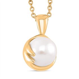 Weiße Edison Perle Anhänger mit Kette, ca. (9-11mm),Messing, Reiner Edelstahl, vergoldet