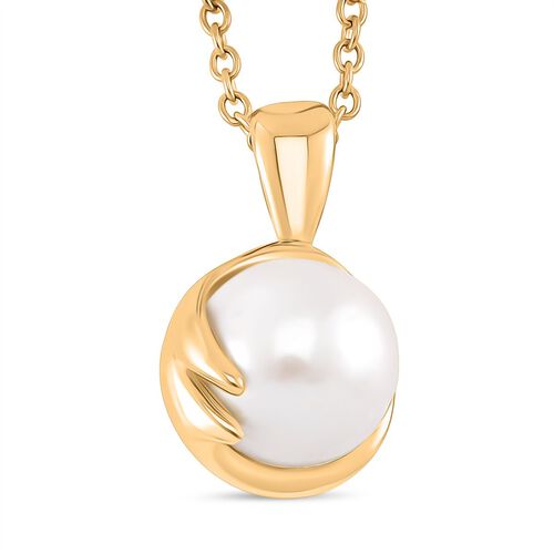 Weiße Edison Perle Anhänger mit Kette, ca. (9-11mm),Messing, Reiner Edelstahl, vergoldet image number 0