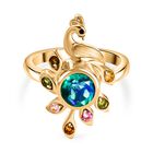 Pfau Quarz Triplette, Mehrfarbig-Turmalin Ring 925 Silber 750 Gelbgold Vermeil (Größe 21.00) ca. 1,71 ct