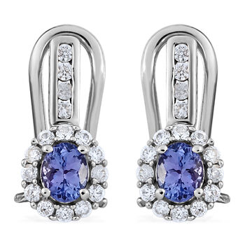 Tansanit und wei&szlig;e Zirkon-Ohrringe, 925 Silber platiniert ca. 1,37 ct