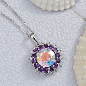 D'Joy Merkur mystischer Topas, Afrikanischer Amethyst Schmuckset ca. 45 cm 925 Silber rhodiniert ca. 5.89 ct