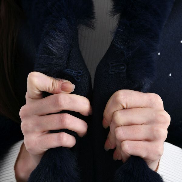 LA MAREY - Poncho mit Kunstfellbesatz und Kristall-Detail, Blau, Einheitsgr&ouml;&szlig;e image number 7