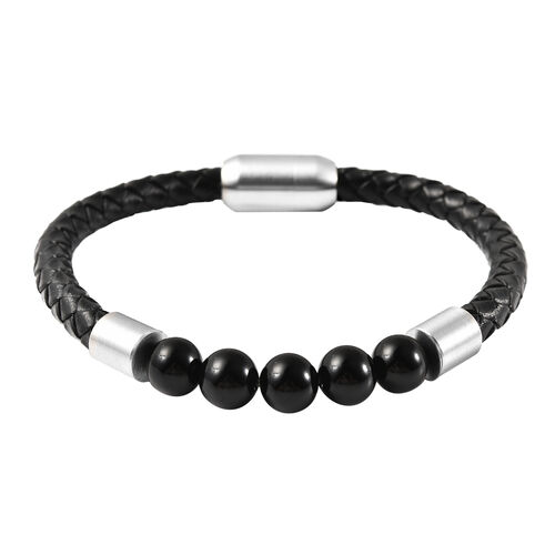 Schwarzes Achat-Armband, ca. 20 cm, Edelstahl ca. 61,50 ct image number 0