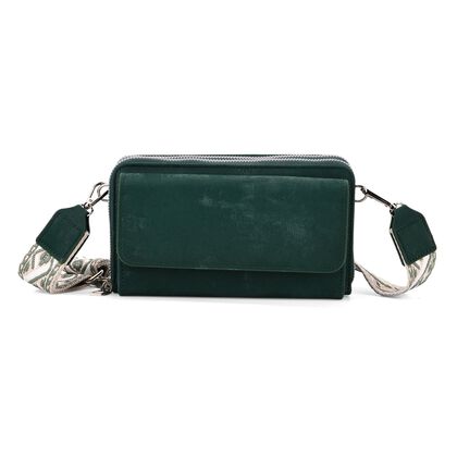 Crossbody-Tasche mit RFID-Schutz und Muster-Schulterriemen, 19x6x11 cm, Gr&uuml;n