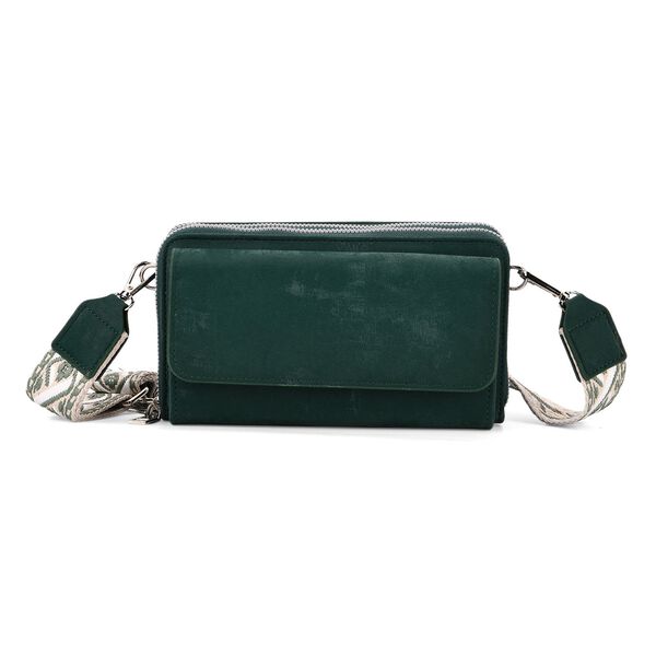 Crossbody-Tasche mit RFID-Schutz und Muster-Schulterriemen, 19x6x11 cm, Grün image number 0