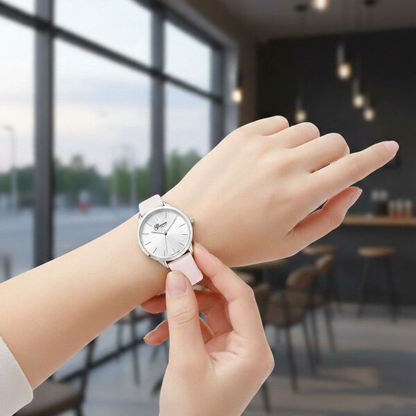 GENOA TIME V2 - Quarzuhr mit japanischem PC21S Werk, wei&szlig;em Zifferblatt und wei&szlig;em Lederarmband, Edelstahl Geh&auml;use, 3 ATM wasserdicht image number 3