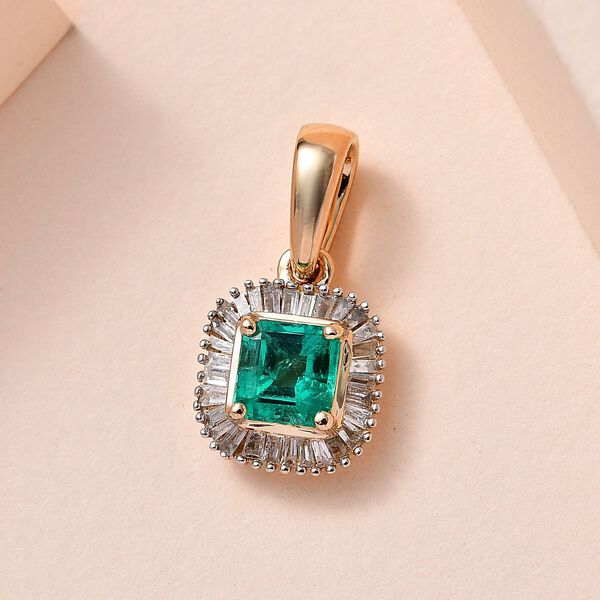 AAA Kolumbianischer Smaragd, Weißer Diamant Anhänger, 585 Gold ca. 0.78 ct image number 2