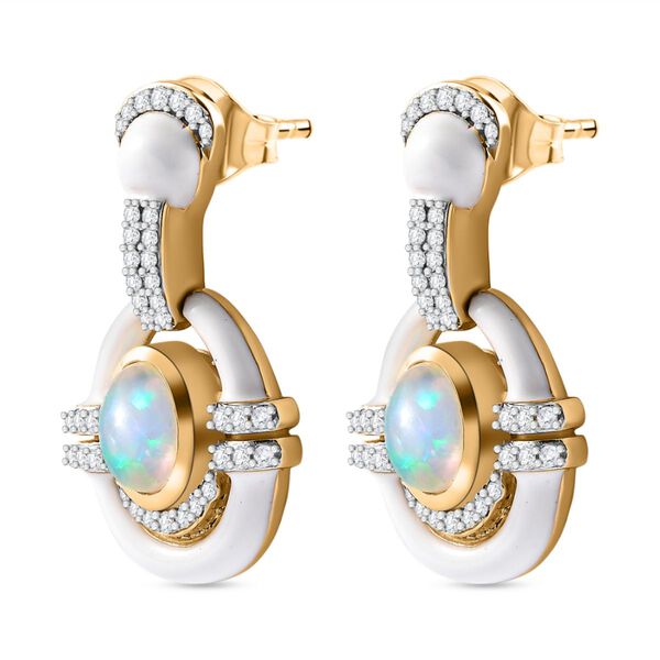 AA natürliche, äthiopische Welo Opal und Zirkon-Ohrringe - 1,80 ct. image number 5