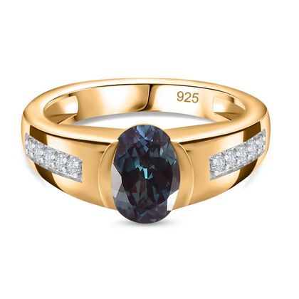 Labor erstellt Alexandrit, Wei&szlig;er Zirkon Ring 925 Silber Gelbgold Vermeil (Gr&ouml;&szlig;e 17.00) ca. 1,77 ct